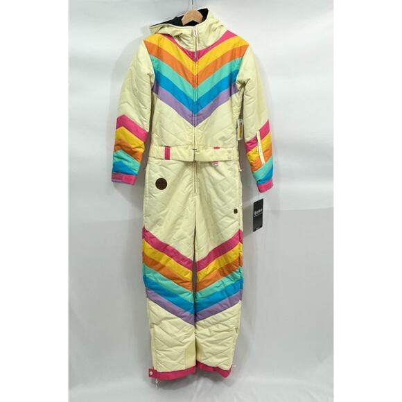 TIPSY ELVES Sz M Medium Rainbow Stripe Retro Snowsuit NWT - Picture 2 of 11